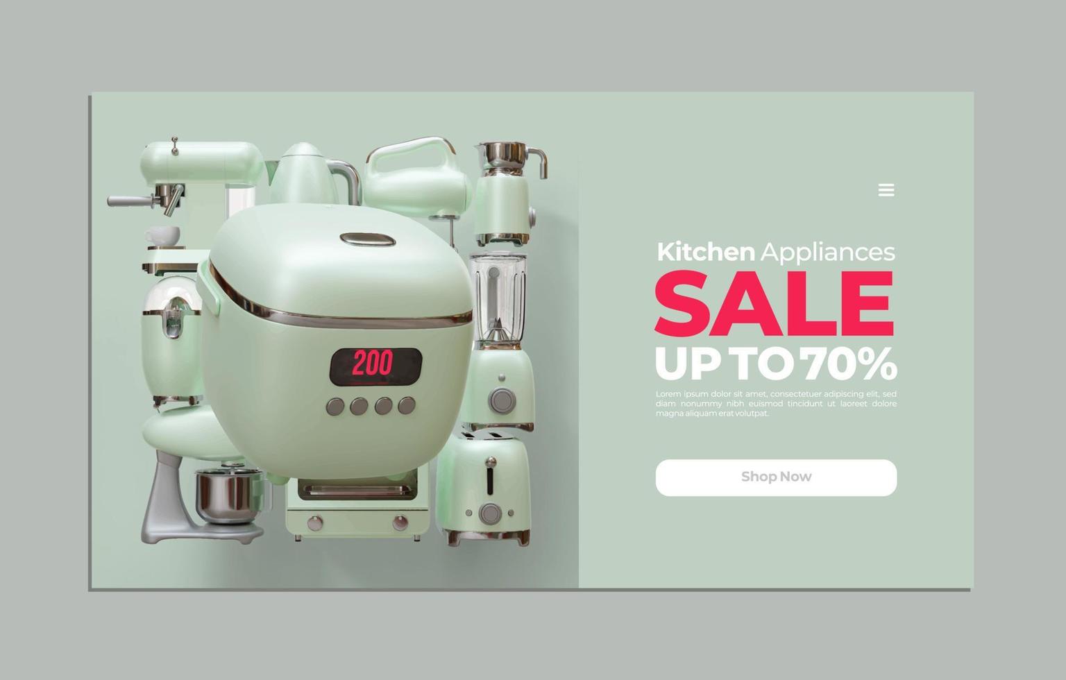 modello di pagina web di vendita con illustrazione 3d del cuociriso vettore