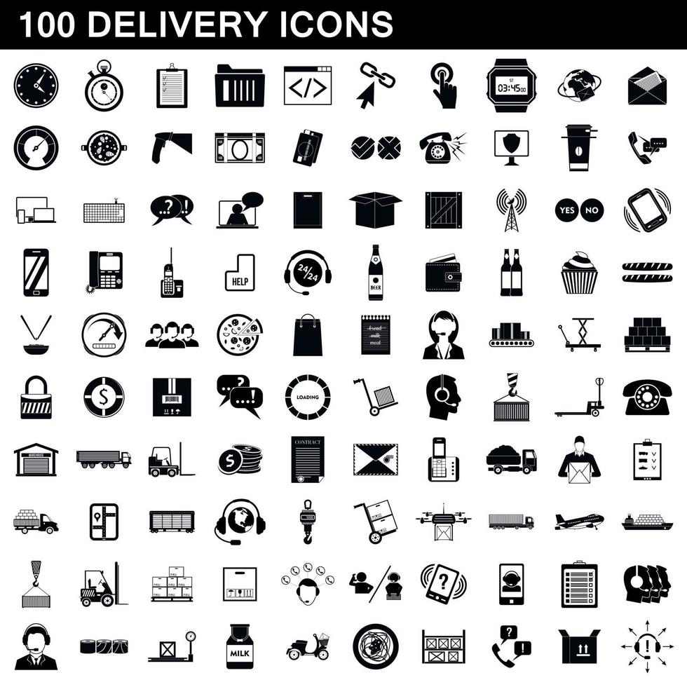 100 icone di consegna impostate, stile semplice vettore