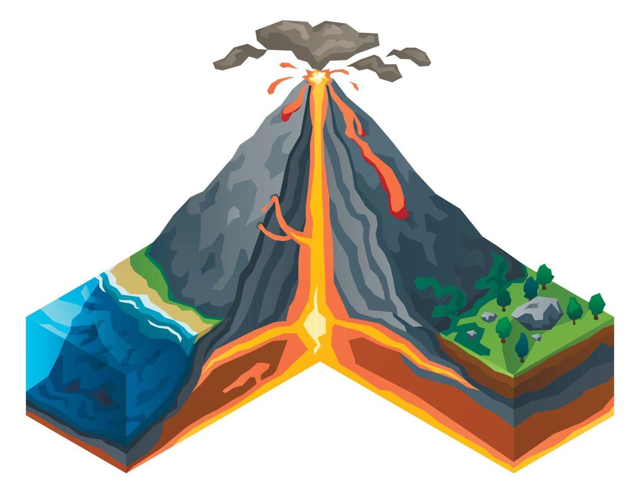banner del concetto di struttura del vulcano, stile isometrico vettore