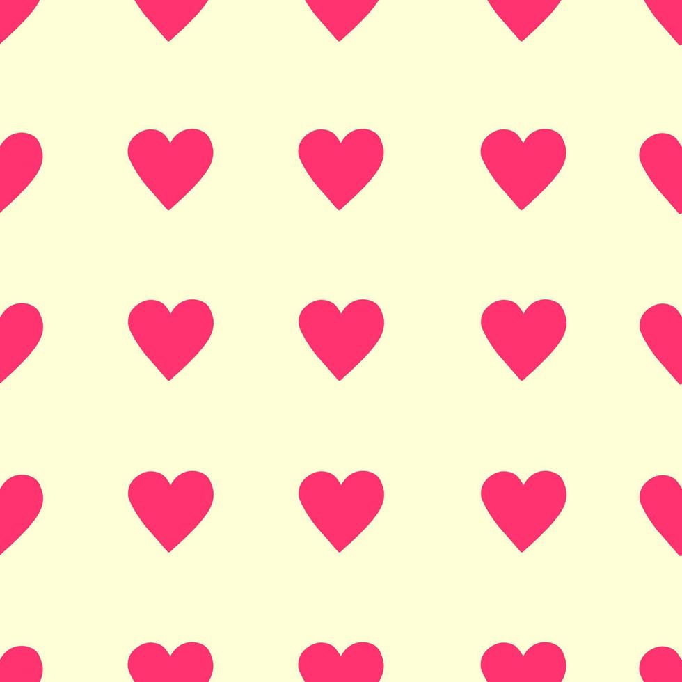 cuori rosa senza cuciture su sfondo giallo. illustrazione vettoriale per San Valentino, festa della mamma, carta di compleanno, carta di nozze e carta da regalo. design minimalista