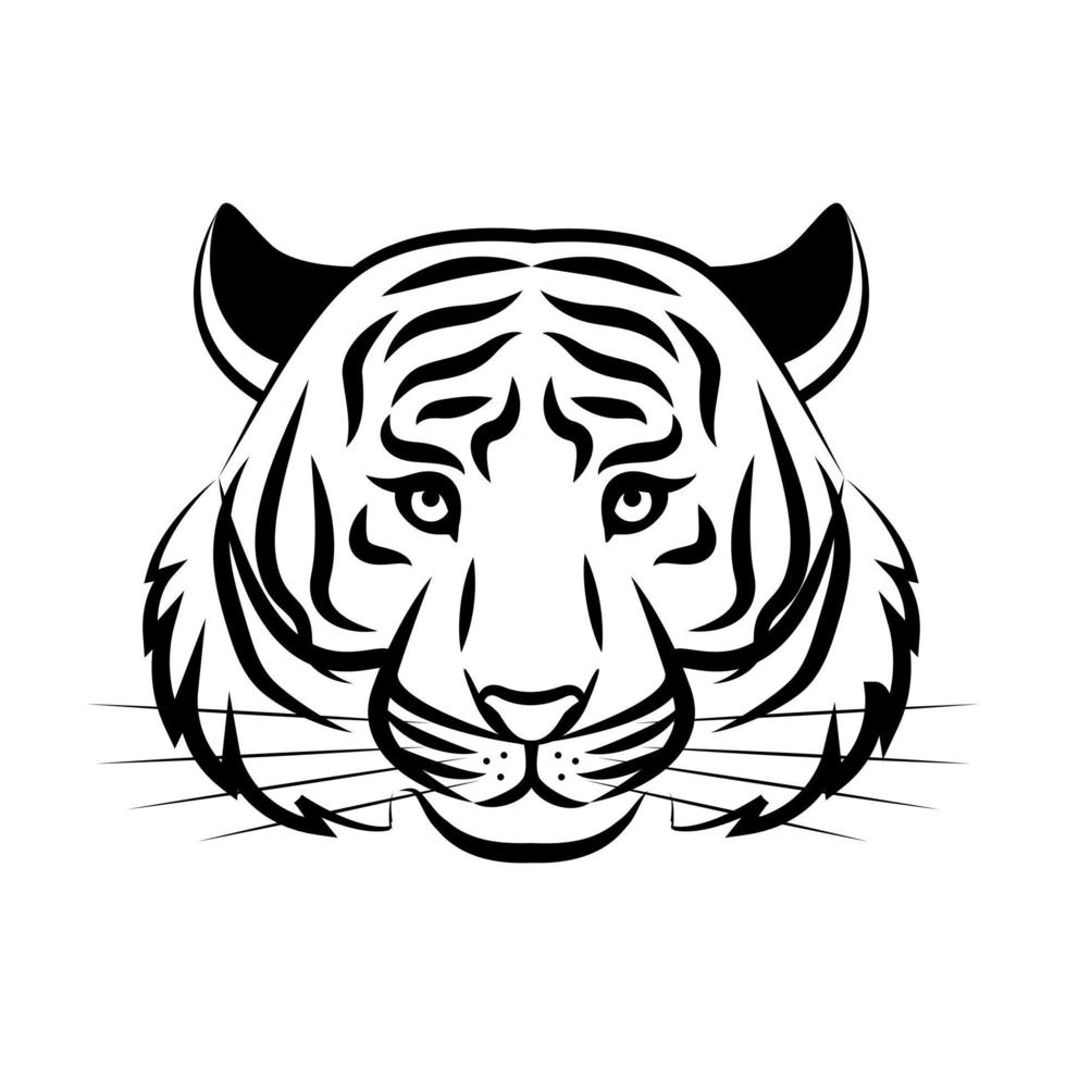testa di tigre - illustrazione del concetto di logo vettoriale in stile grafico classico. segno della siluetta della testa della tigre.