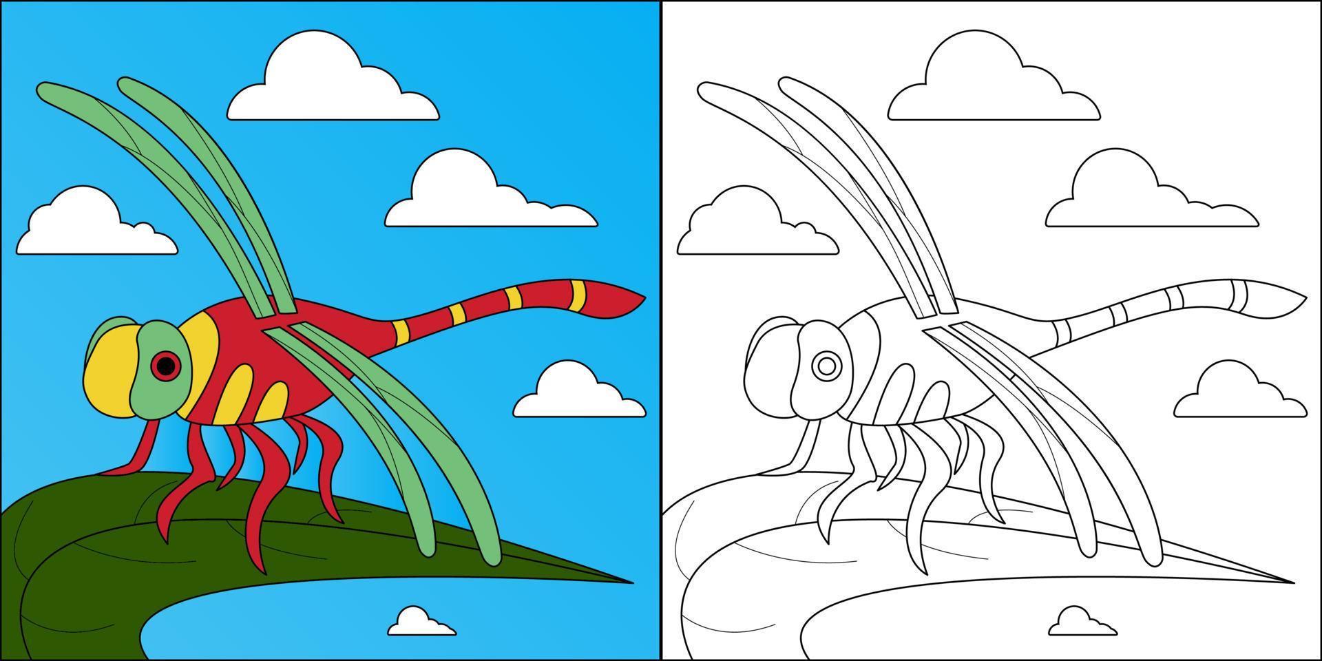 bella libellula adatta per l'illustrazione di vettore della pagina da colorare dei bambini