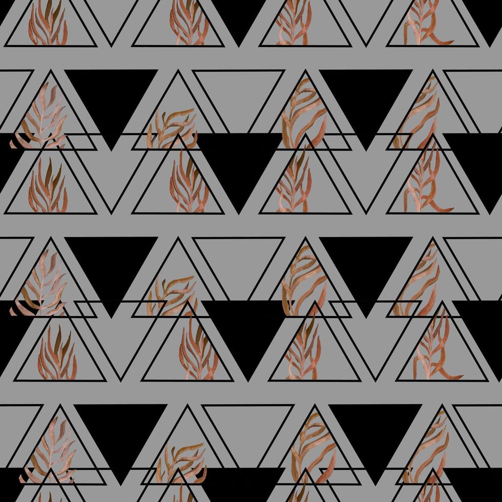 ramoscelli dell'acquerello con foglie in triangoli cornici vettore geometrico senza cuciture