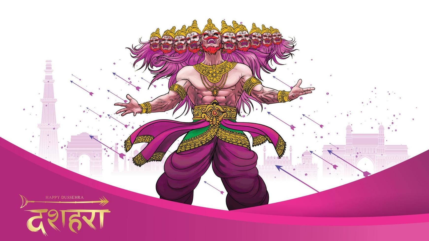 illustrazione vettoriale creativa di lord rama che uccide ravana nel felice festival del poster di dussehra navratri dell'india. traduzione dussehra