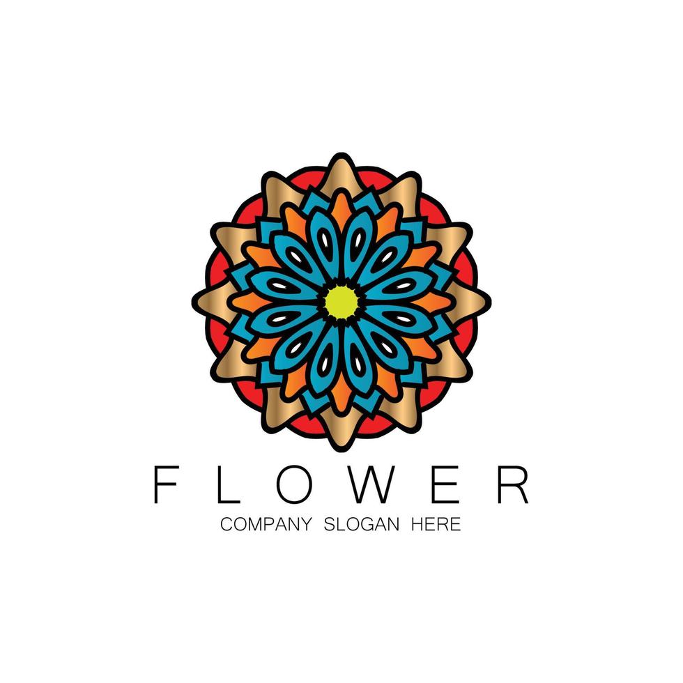 design del logo floreale, vettore d'arte mandala, per marchio aziendale, adesivo banner o prodotto