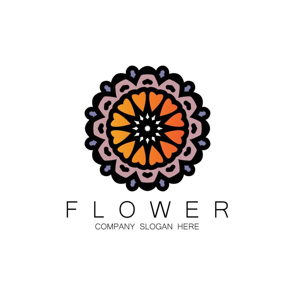 design del logo floreale, vettore d'arte mandala, per marchio aziendale, adesivo banner o prodotto
