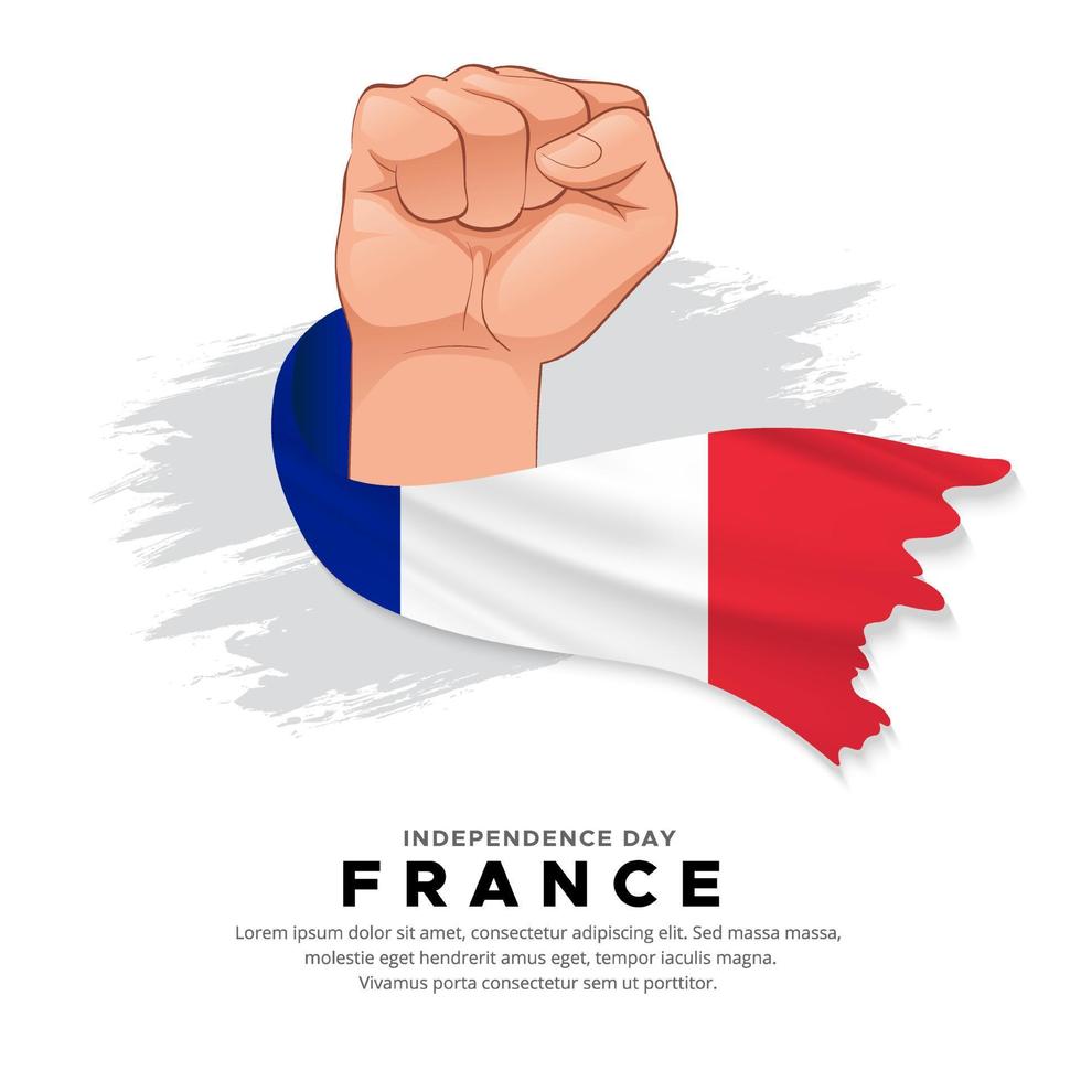 design del giorno dell'indipendenza della francia con bandiera della holding della mano. vettore di bandiera ondulata della Francia