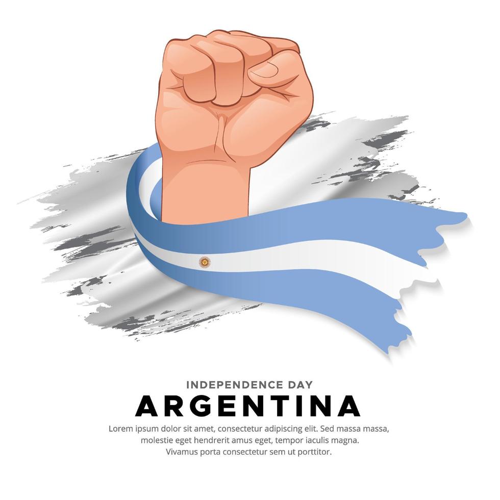 design del giorno dell'indipendenza dell'argentina con bandiera della holding della mano. vettore di bandiera ondulata argentina