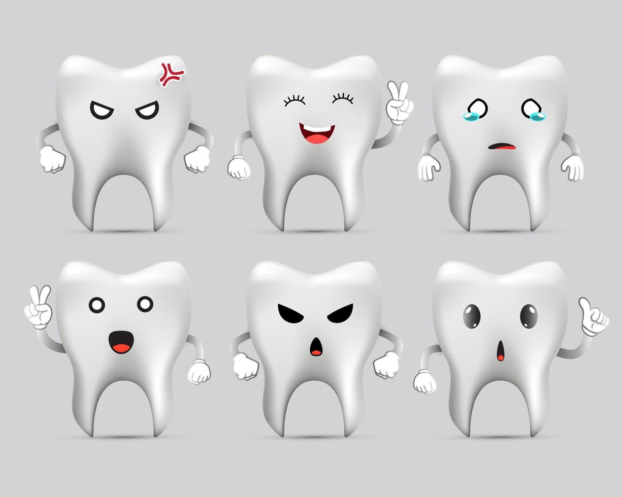 raccolta di icona del design del personaggio dei cartoni animati dei denti vettore