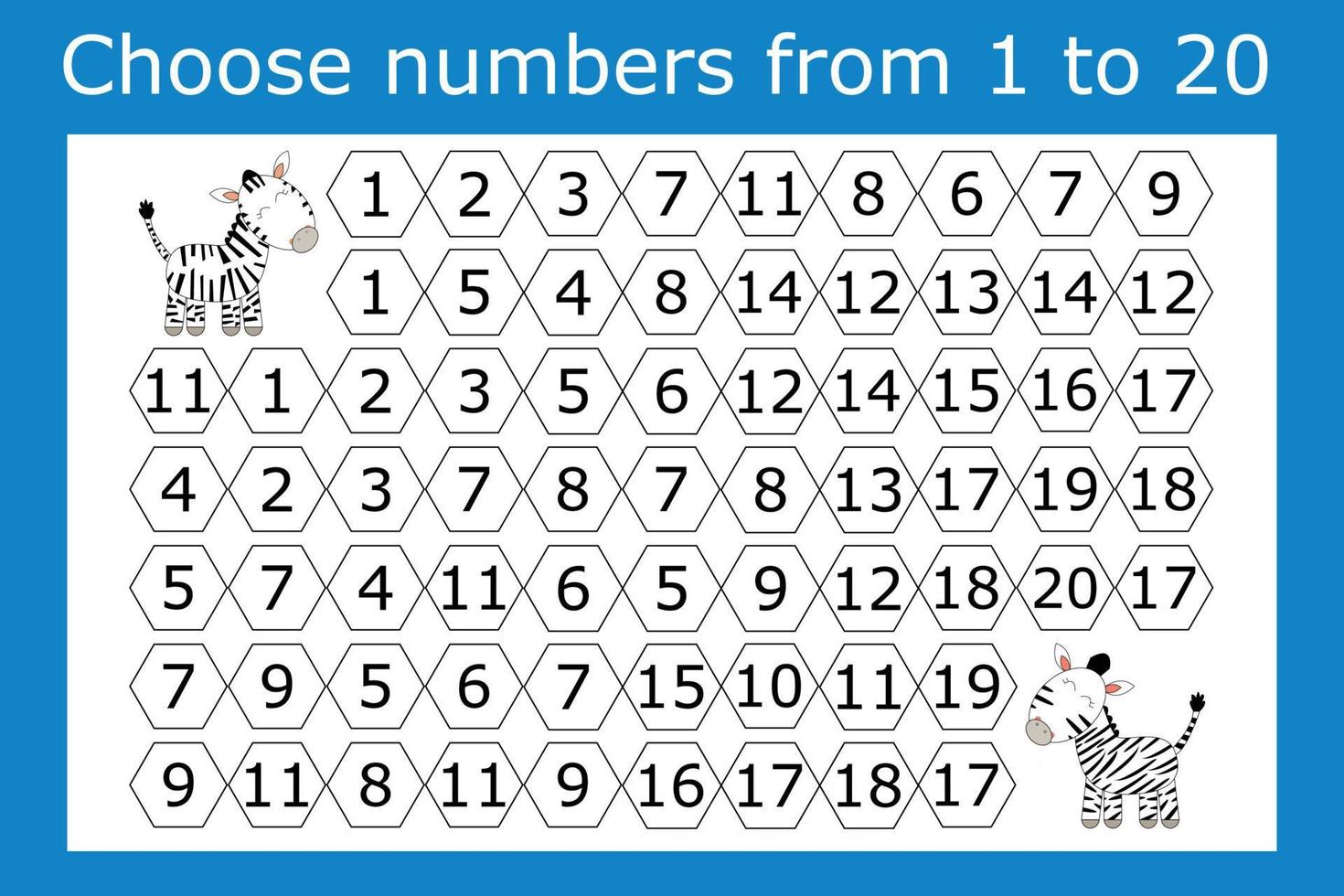 labirinto di conteggio per i bambini. un gioco divertente, un puzzle matematico con la selezione di numeri da 1 a 20 nell'ordine corretto vettore