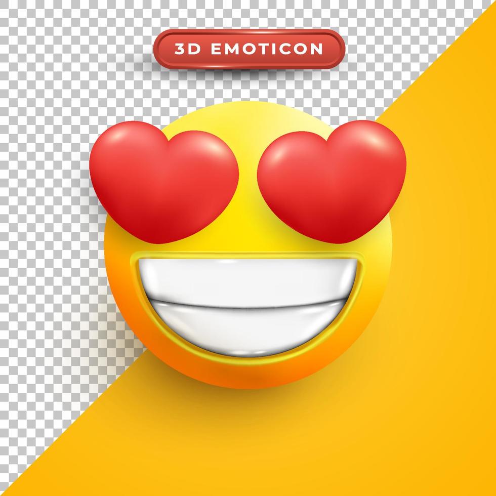 Emoji 3d con occhi a cuore e denti bianchi vettore