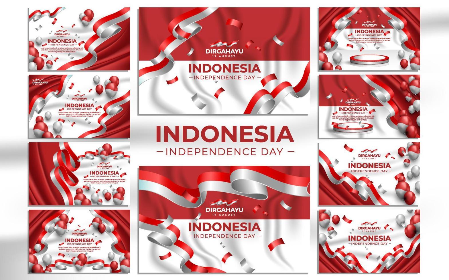 insieme del modello della bandiera del paesaggio del giorno dell'indipendenza dell'indonesia vettore