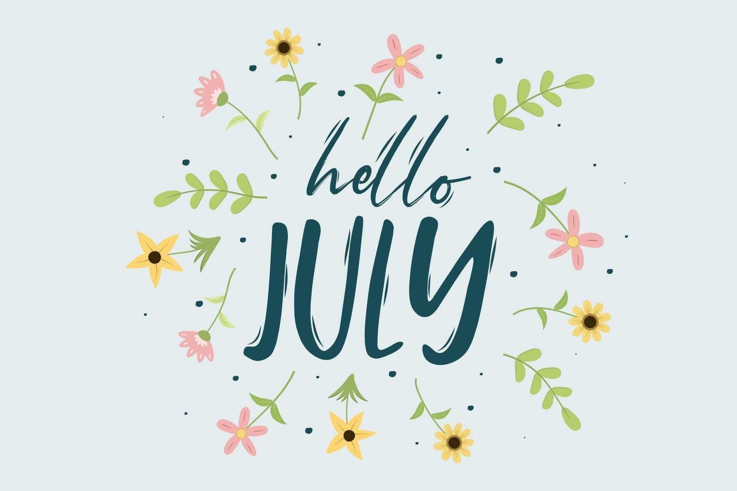 ciao saluti di luglio con un design di sfondo morbido vettore