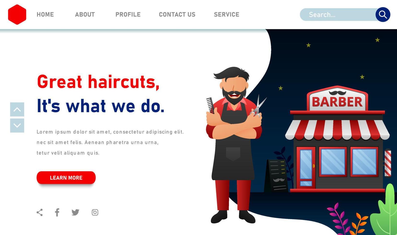 modello di pagina di destinazione del sito Web del barbiere vettore