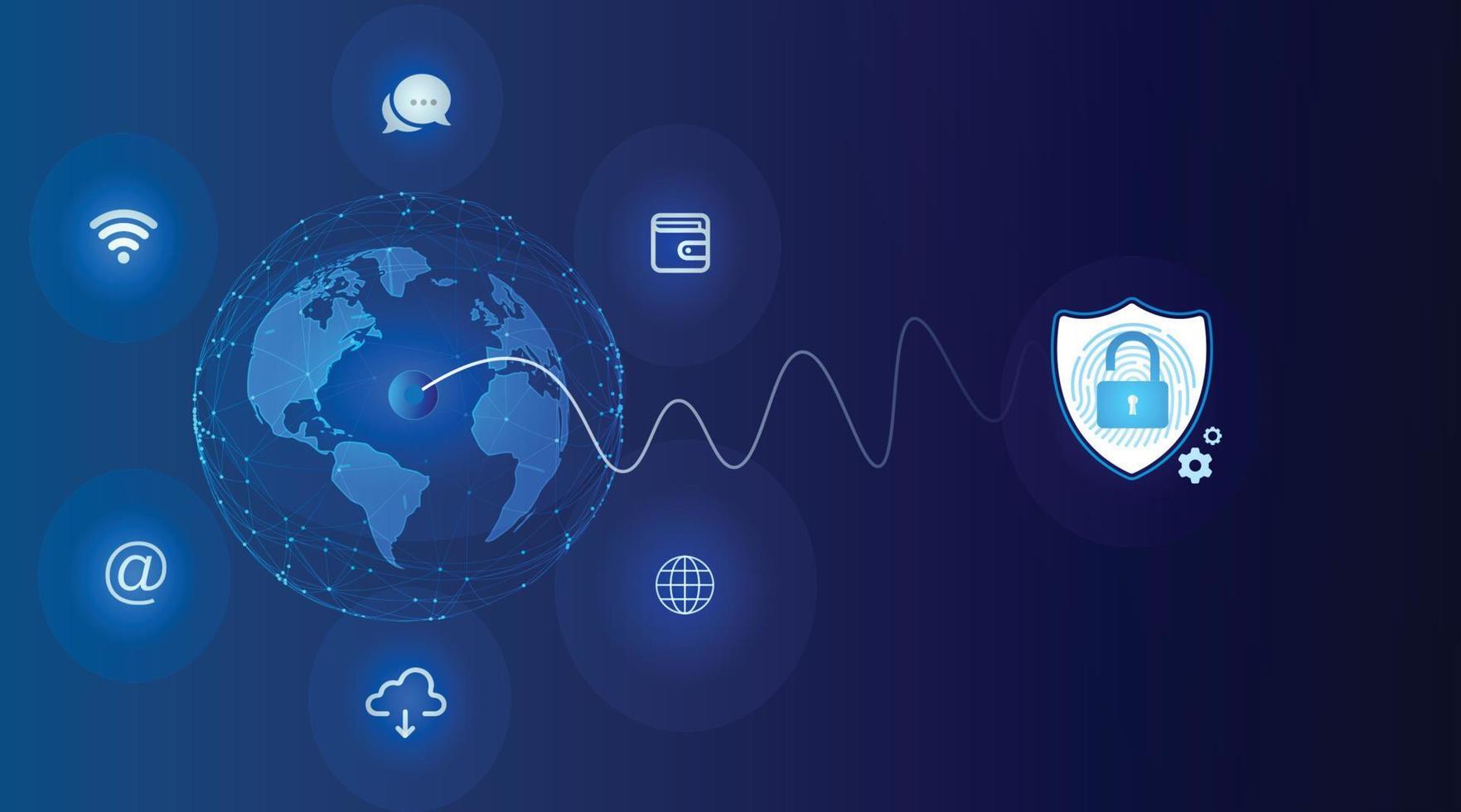 mondo della connessione di rete globale. tecnologia di comunicazione e concetto di rete Internet, collegare dispositivi wireless.illustrazione vettoriale. vettore