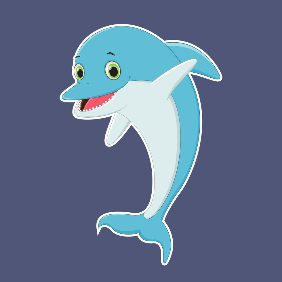 adesivo simpatico cartone animato delfino. illustrazione vettoriale