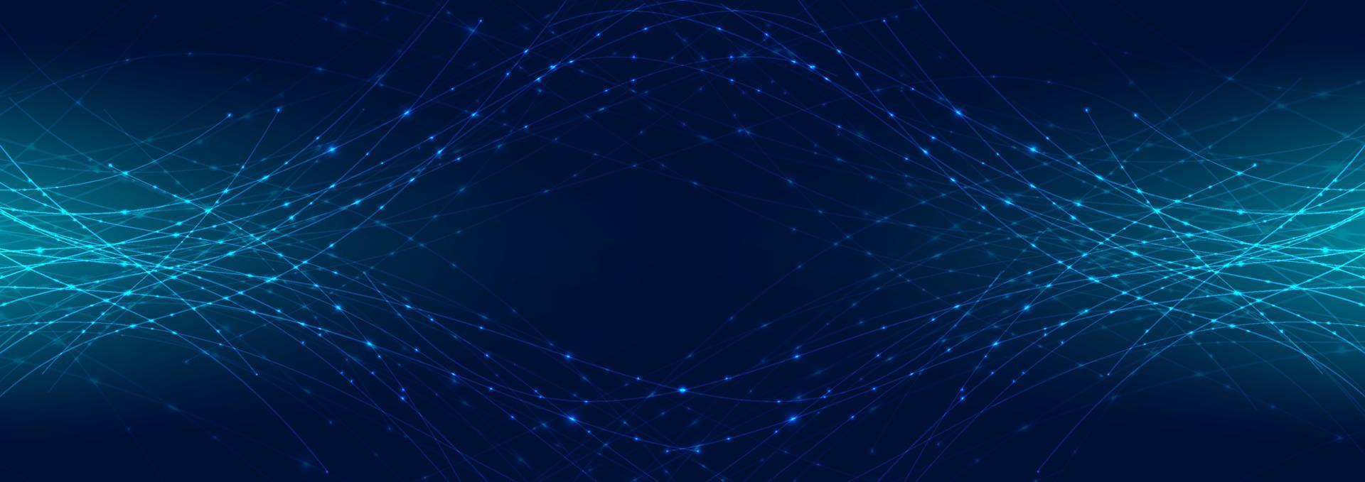 banner astratto intestazione web linea laser blu curva con illuminazione scintillante su sfondo spazio blu scuro vettore