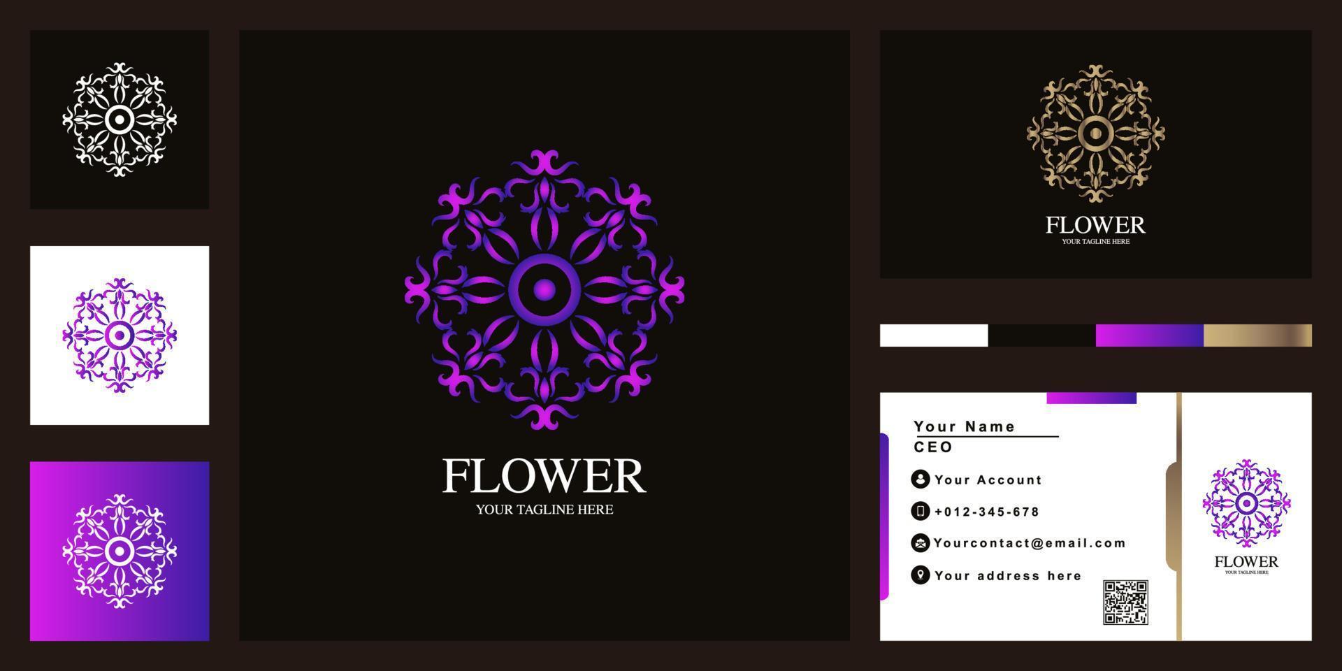 disegno del modello di logo di lusso di fiori o ornamenti con biglietto da visita. vettore