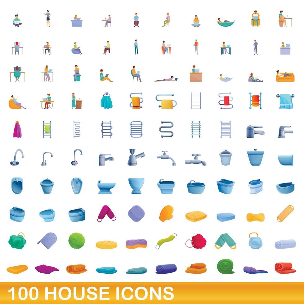 100 icone di casa impostate, stile cartone animato vettore