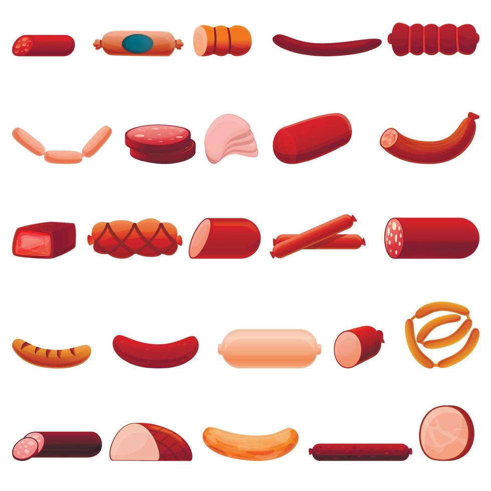 set di icone di salsiccia, stile cartone animato vettore