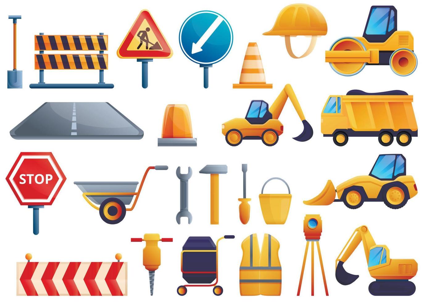 set di icone di riparazione stradale, stile cartone animato vettore