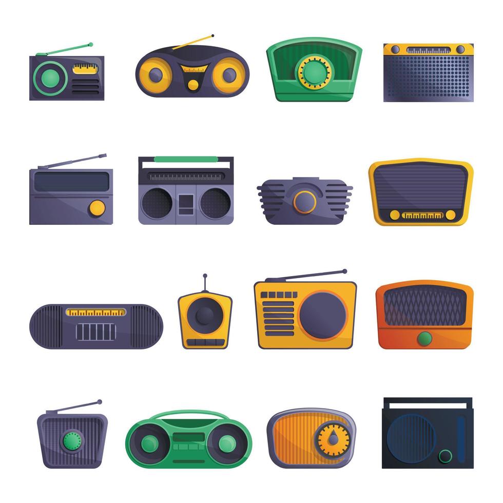 set di icone radio, stile cartone animato vettore
