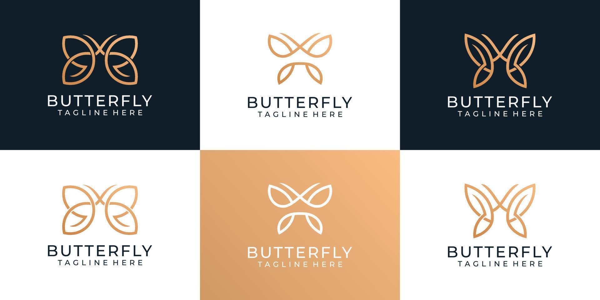 set di logo minimalista farfalla dorata per la decorazione spa yoga vettore