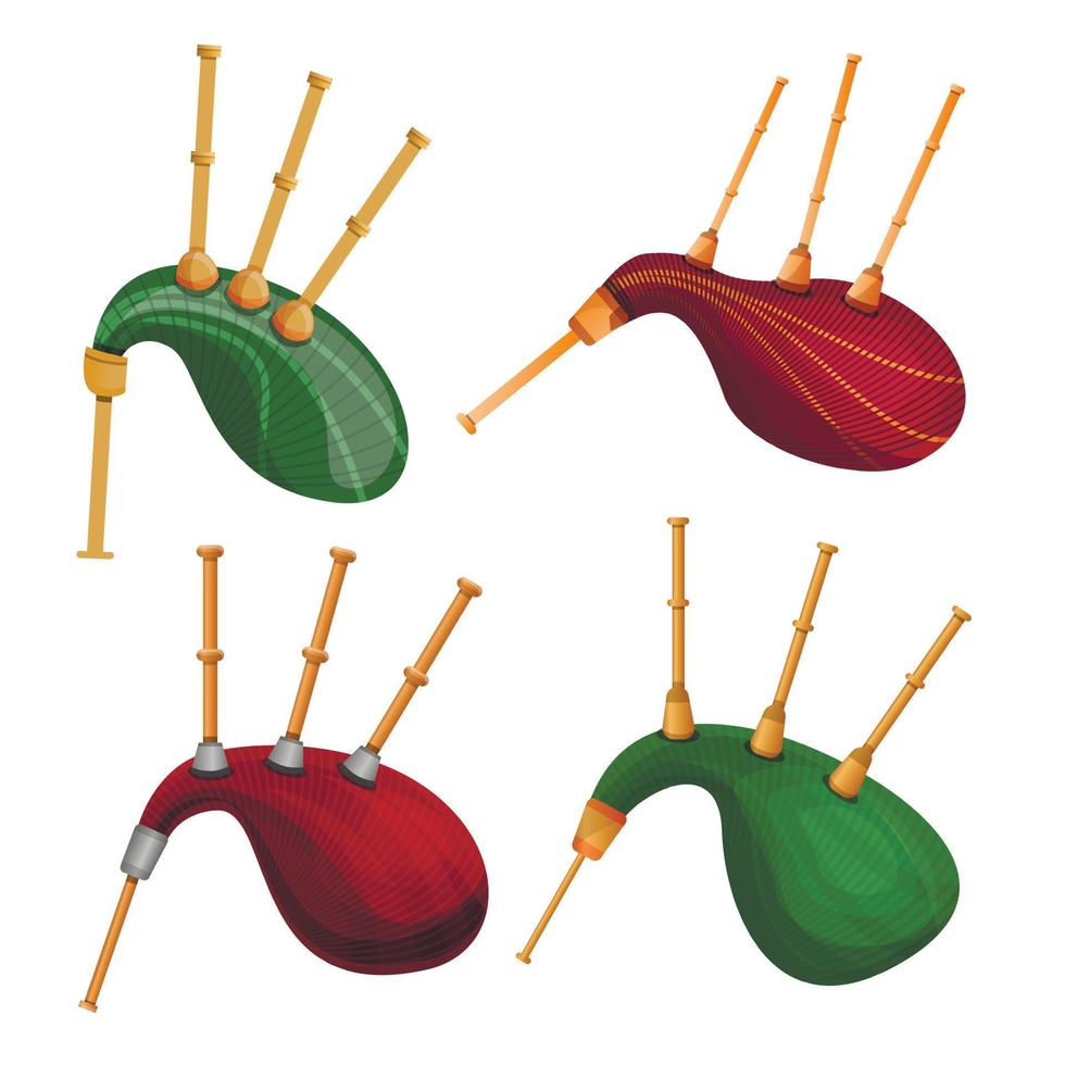 set di icone di cornamuse, stile cartone animato vettore