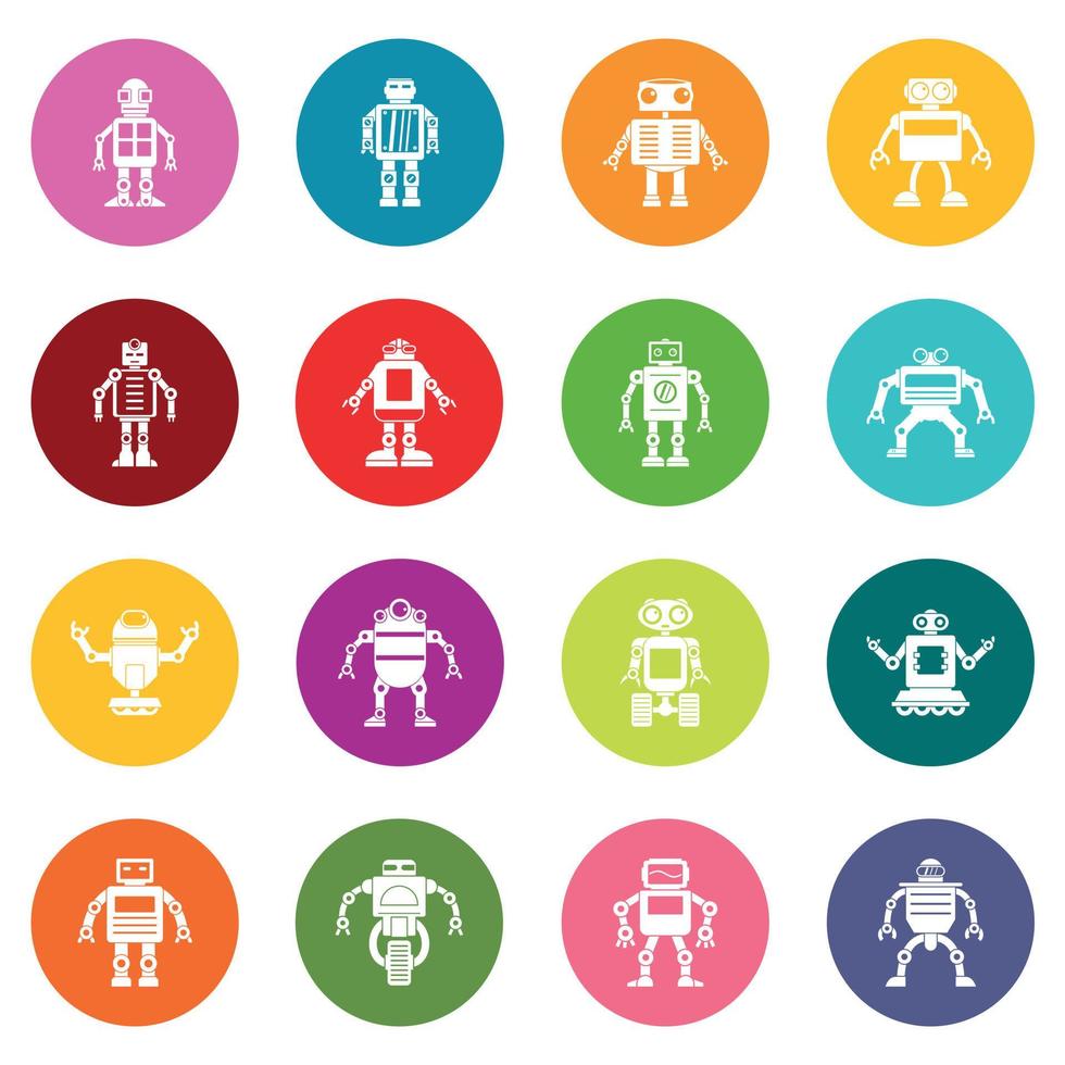 icone robot molti colori impostati vettore