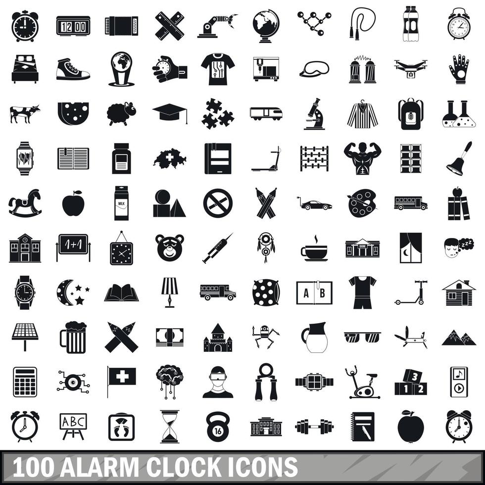 100 icone di sveglia impostate, stile semplice vettore