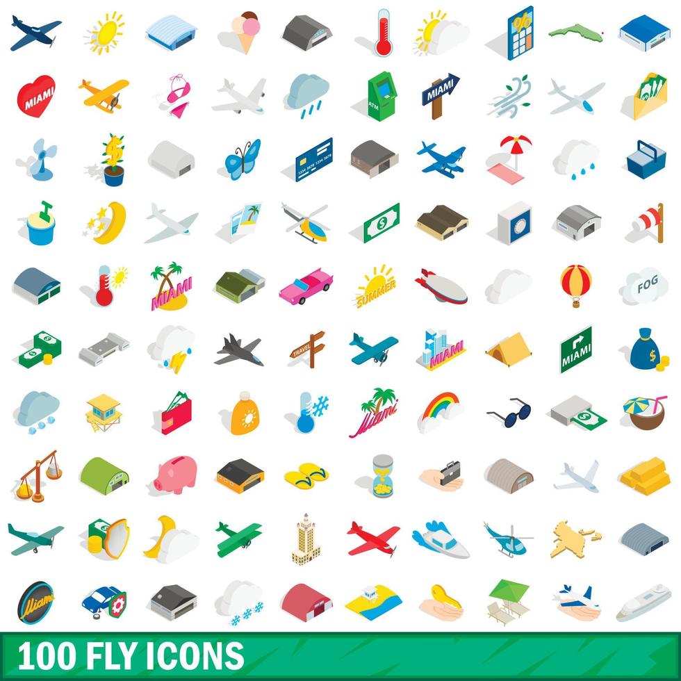 100 icone di mosca impostate, stile 3d isometrico vettore