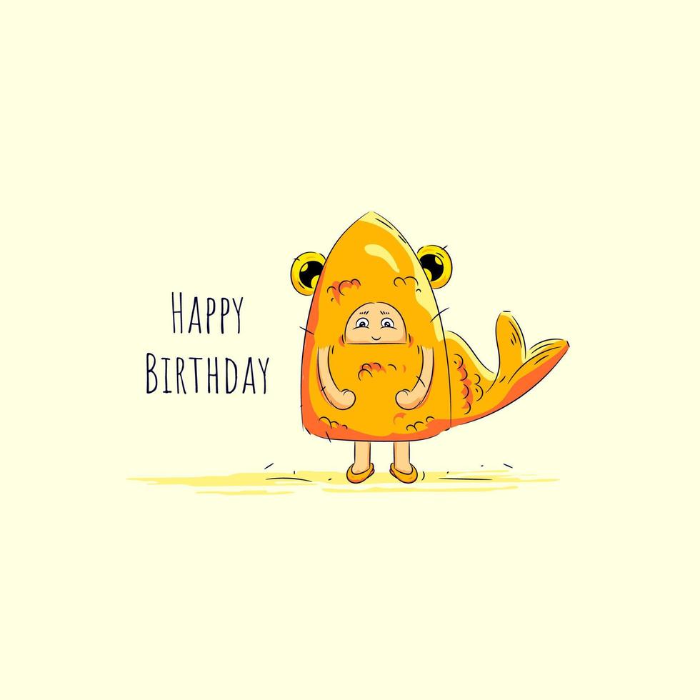 modello di biglietto di auguri disegnato a mano. illustrazione di pesce simpatico cartone animato vettore