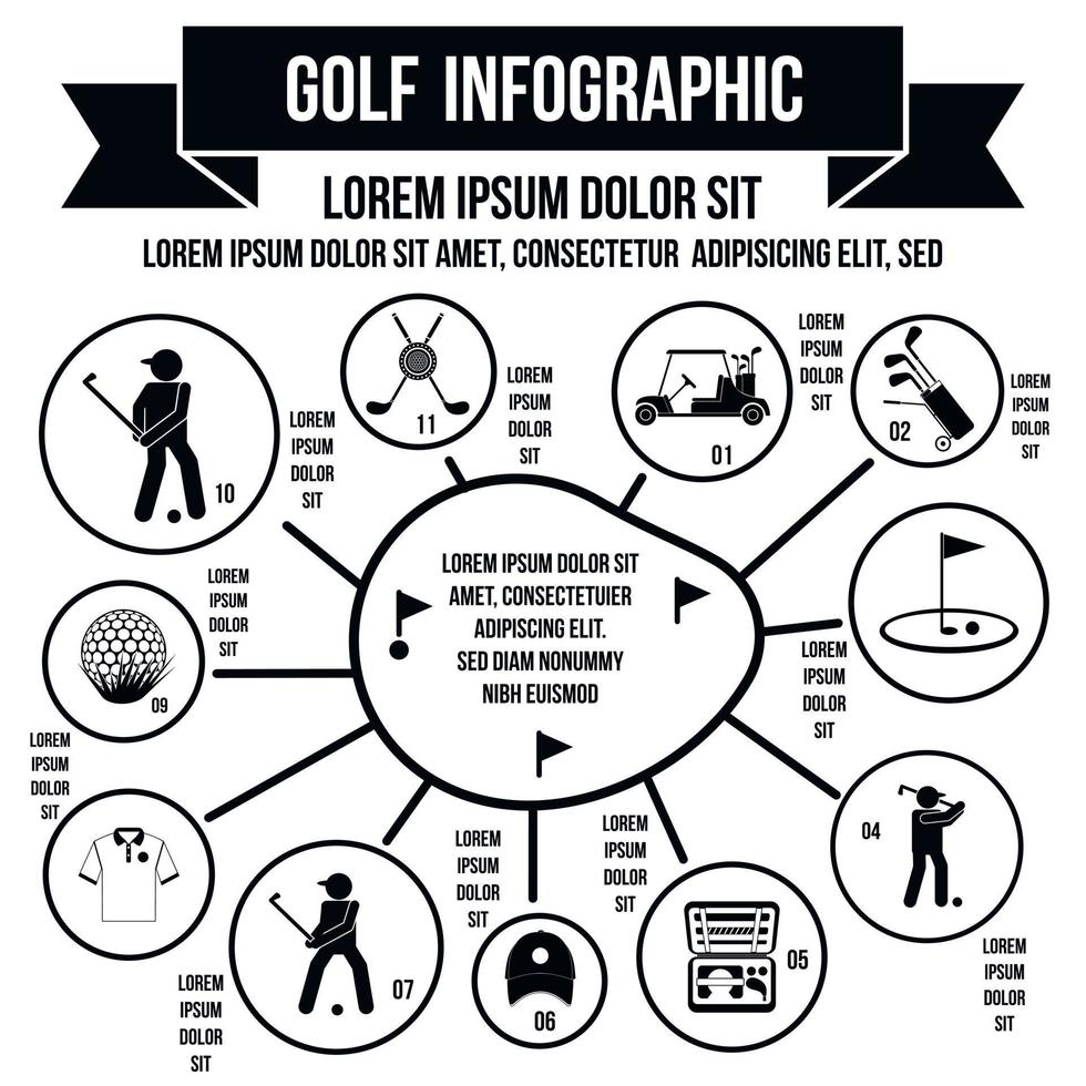 infografica golf, stile semplice vettore