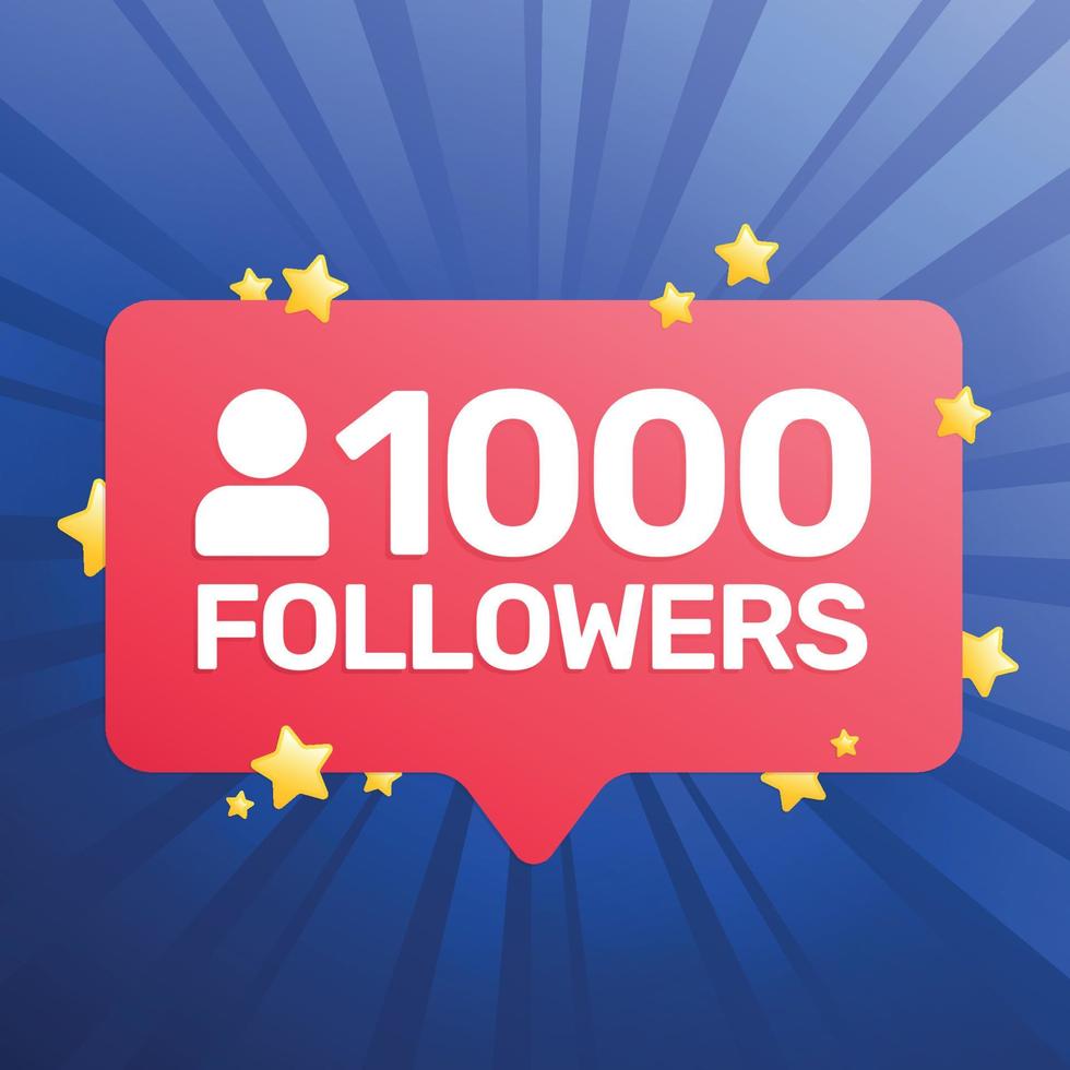 Banner da 1000 follower, poster, biglietto di congratulazioni per il social network. festeggia 1000 seguaci. illustrazione vettoriale
