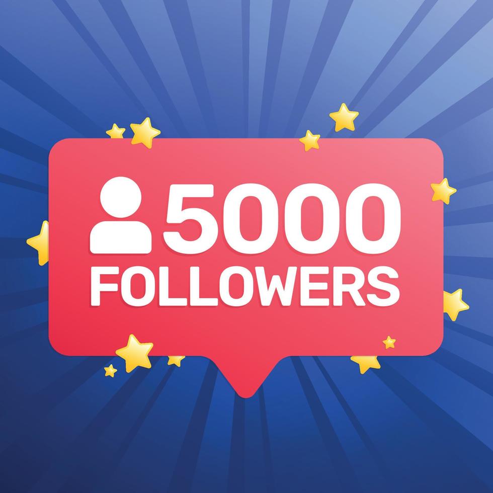 Banner da 5000 follower, poster, biglietto di congratulazioni per i social network. festeggia 5000 seguaci. illustrazione vettoriale