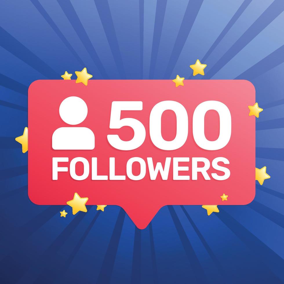 Banner da 500 follower, poster, biglietto di congratulazioni per il social network. festeggia 500 seguaci. illustrazione vettoriale