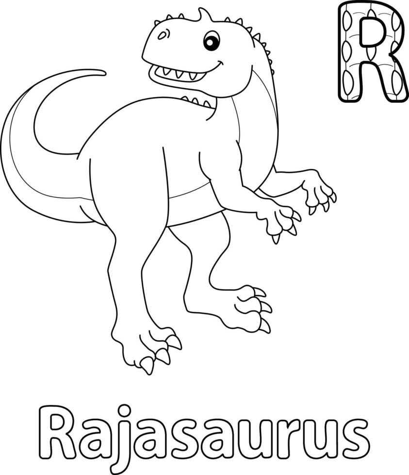 rajasaurus alfabeto dinosauro abc da colorare pagina r vettore
