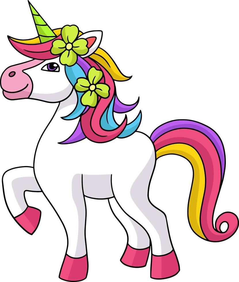 bellissimo unicorno cartone animato colorato clipart vettore