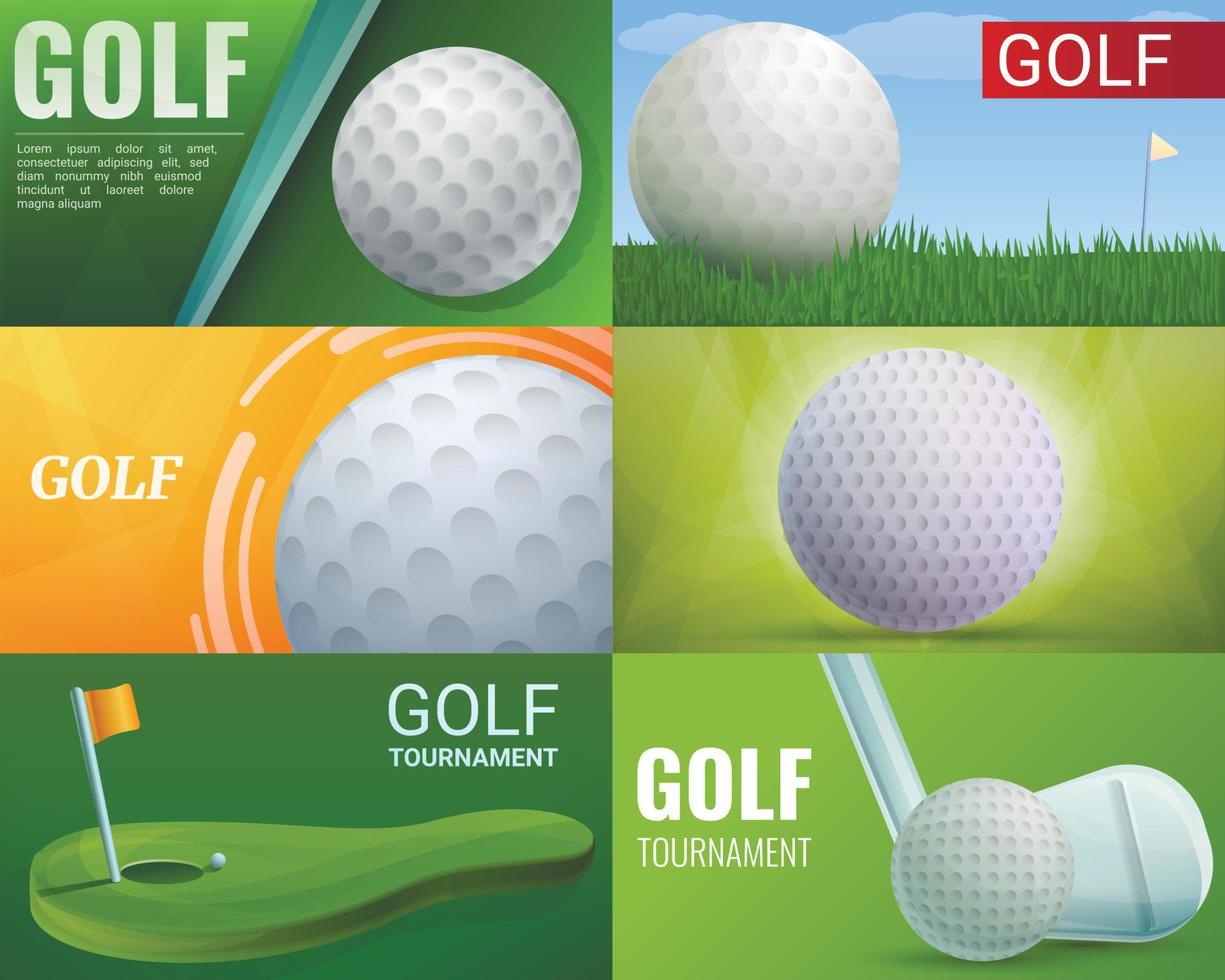 set di banner da golf, stile cartone animato vettore