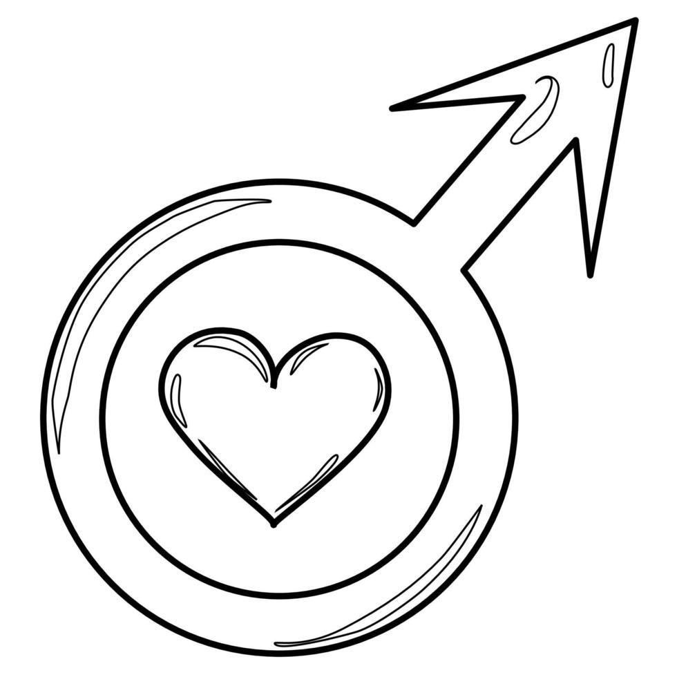contorno colorazione maschile segno di genere con cuore all'interno vettore