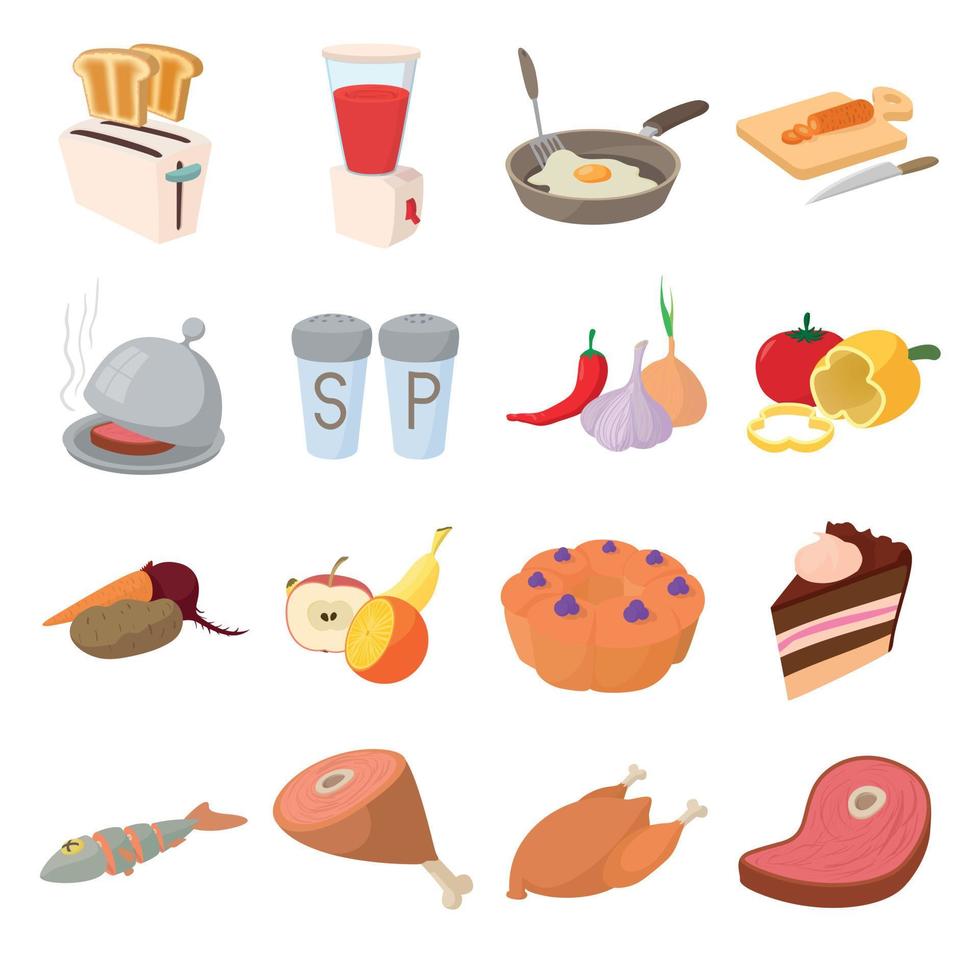 set di icone di cibo, stile cartone animato vettore