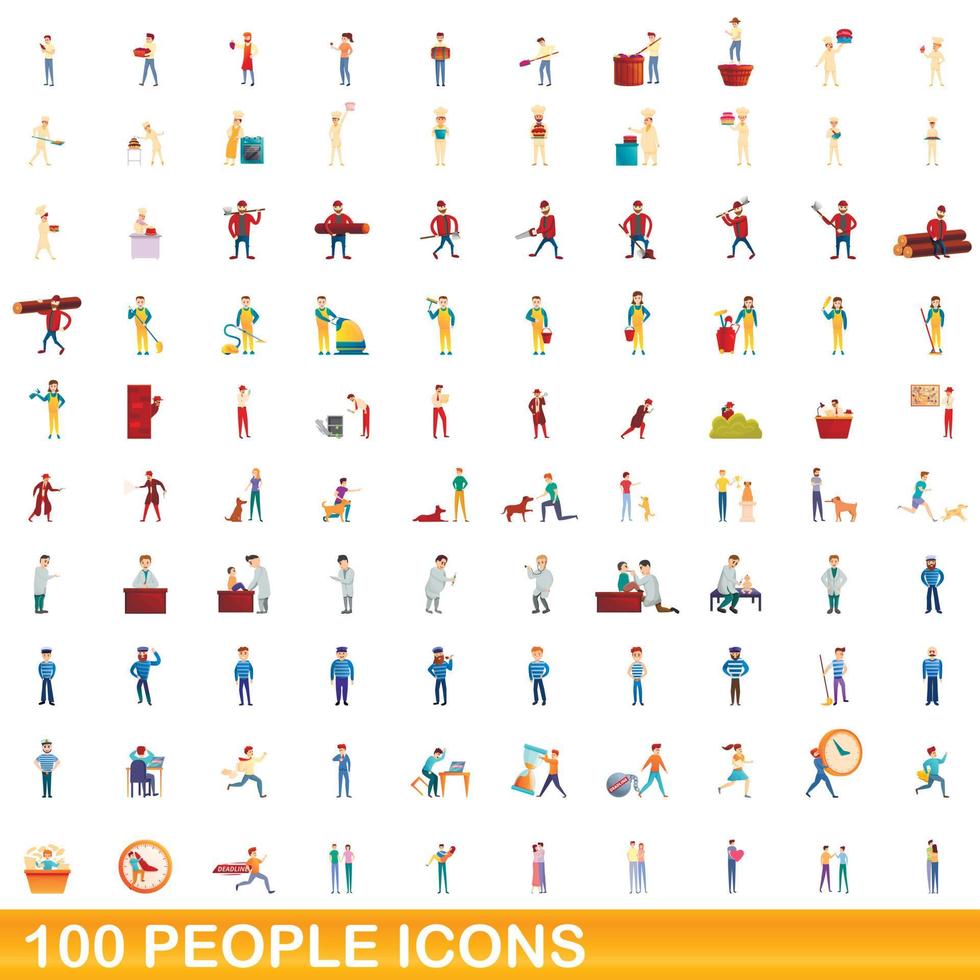100 persone set di icone, stile cartone animato vettore