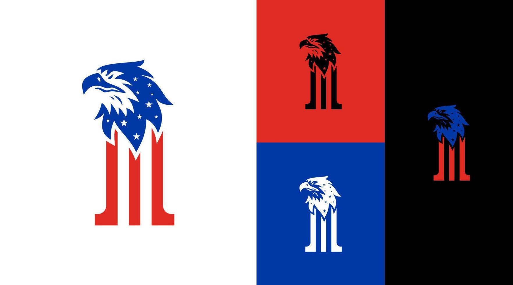 concetto di design del logo della testa dell'aquila calva della bandiera americana partitica vettore