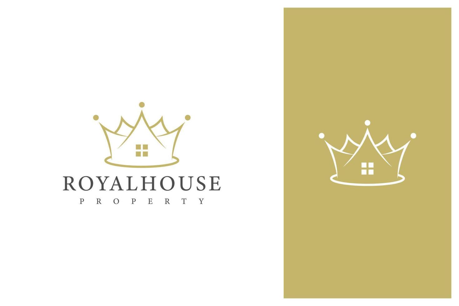 design del logo della corona e della casa per il settore immobiliare vettore