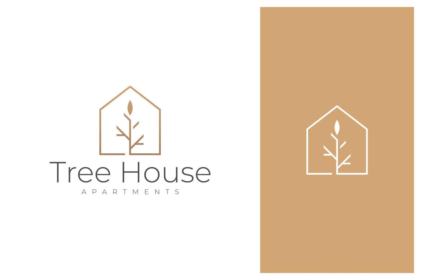 design del logo immobiliare degli appartamenti della casa sull'albero vettore