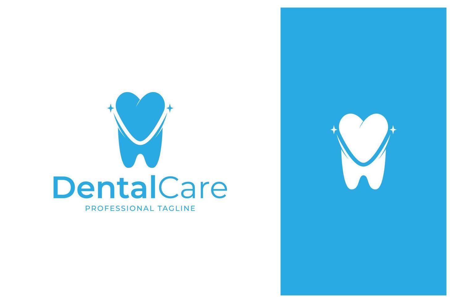 logo cuore e denti, cure dentistiche, design del logo vettoriale della clinica dentale