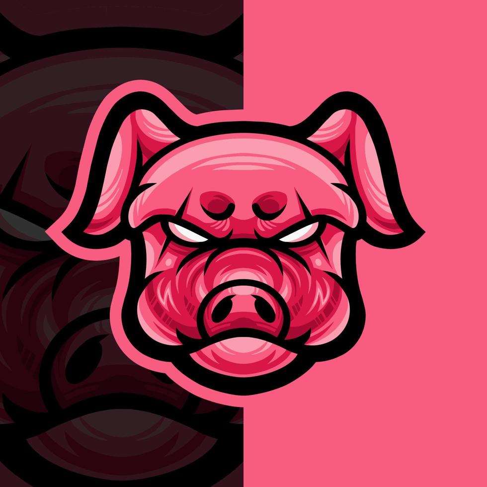 maiale pazzo, cinghiale e-sport mascotte logo design, mascotte e modello emblema vettore isolato. logo dell'illustrazione. adatto per team di gioco, streamer e e-sport.