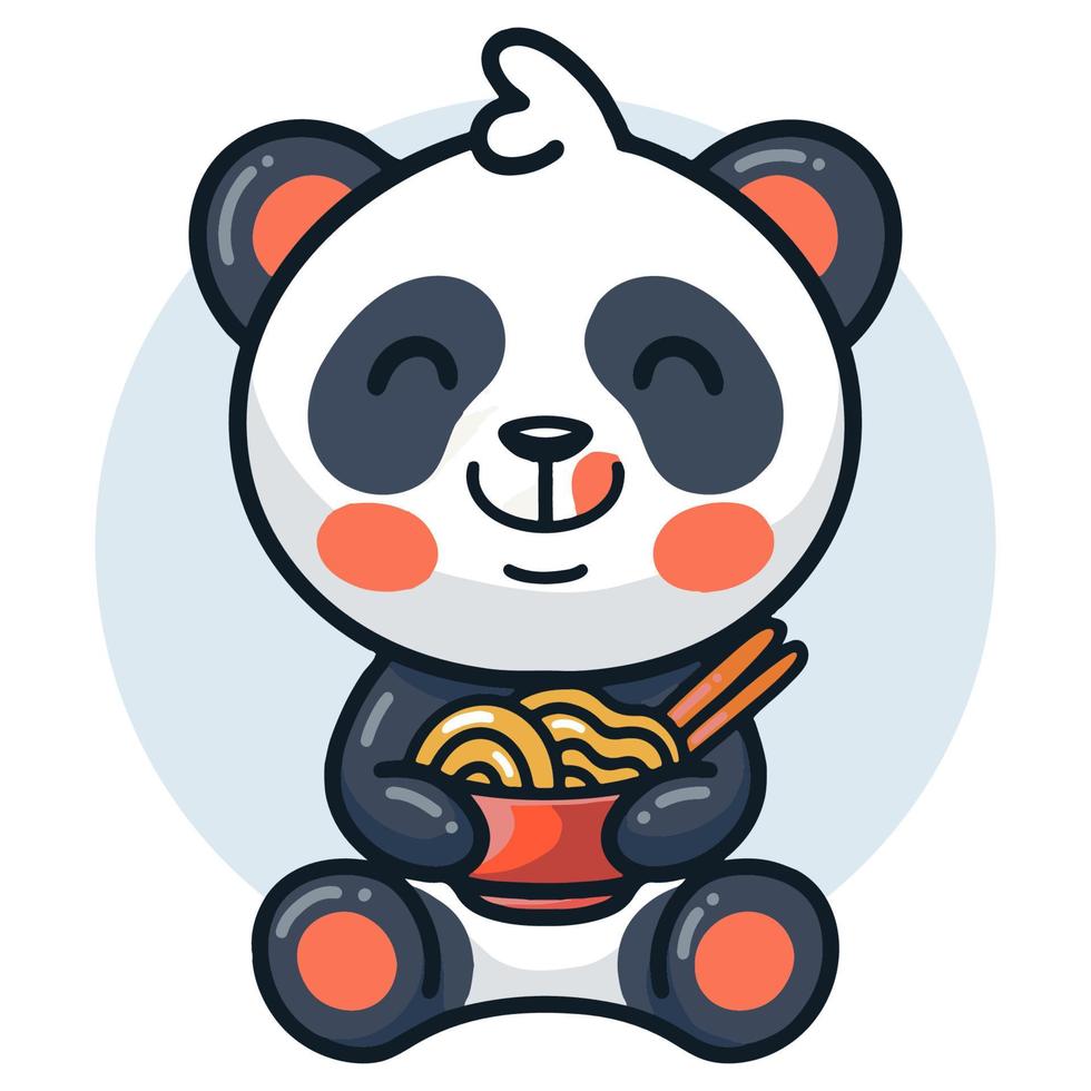 panda carino che mangia ramen di noodle vettore
