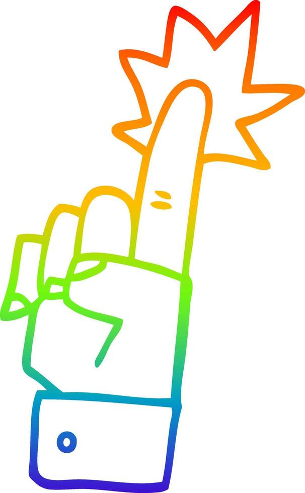 arcobaleno gradiente linea disegno cartone animato che punta la mano vettore