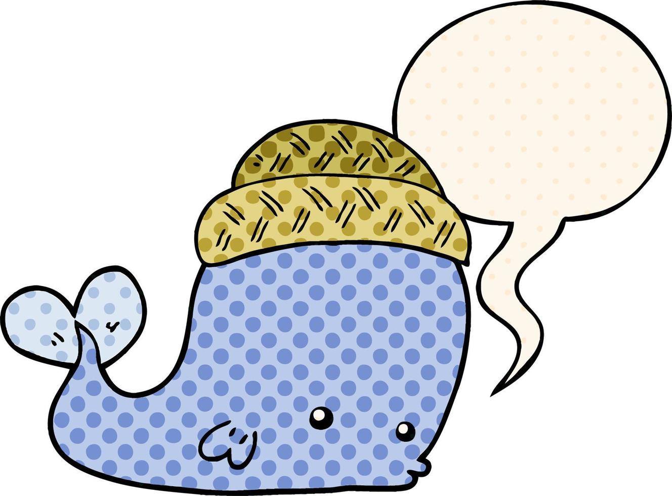 cartone animato balena che indossa cappello e nuvoletta in stile fumetto vettore